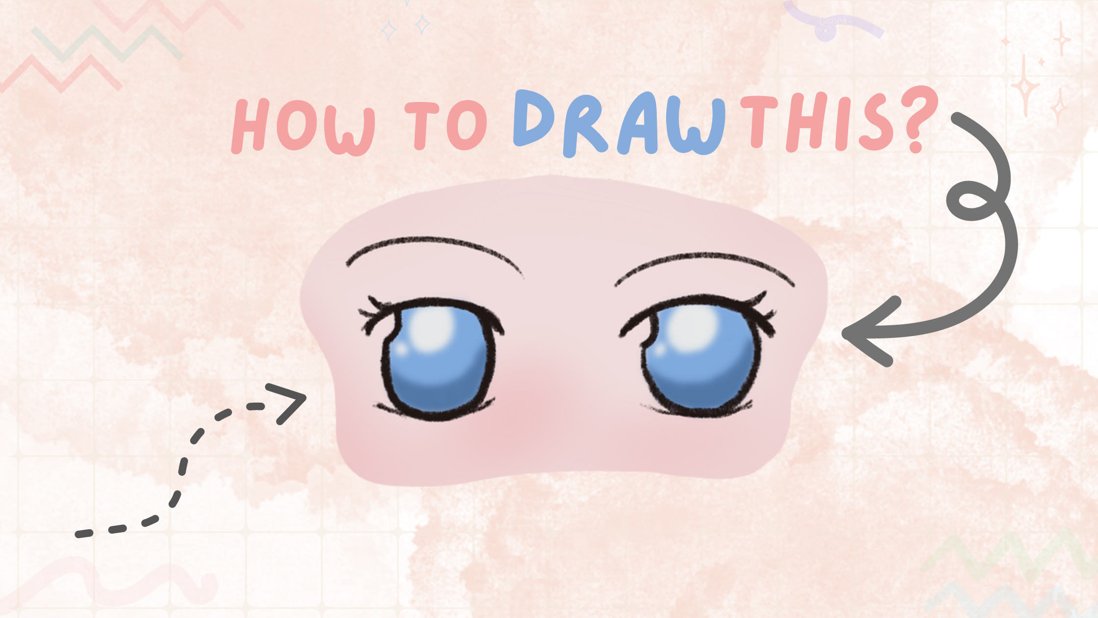 Blog banner of cute anime eyes and text that says, "How to Draw This?"